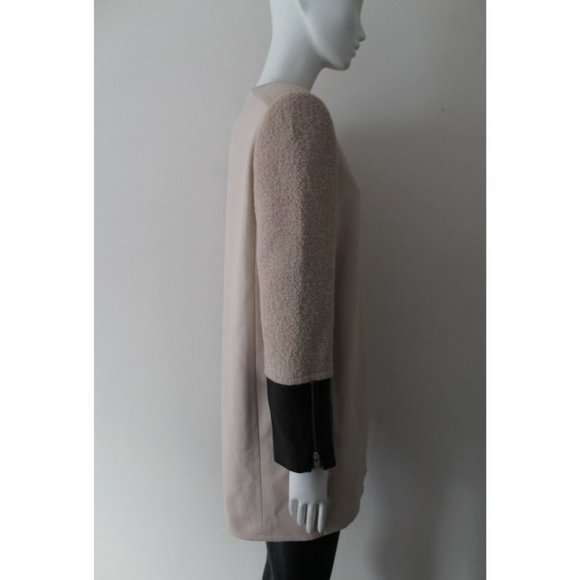 Club Monaco Faye Coat Leather Cuffs Cream Black Size Small - Picture 8 of 12